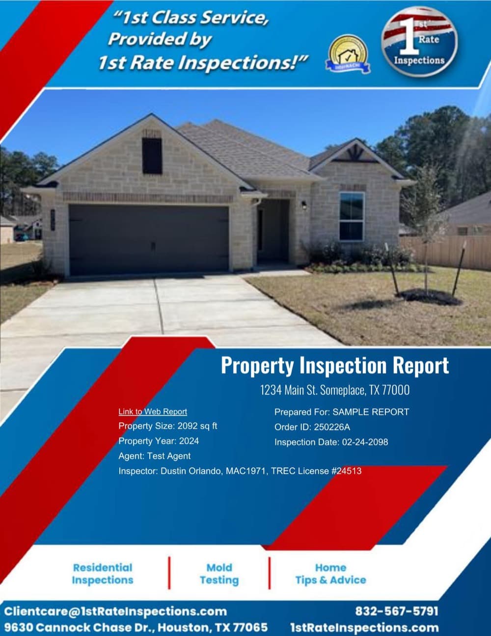 Cover of a sample New Construction & Warranty report